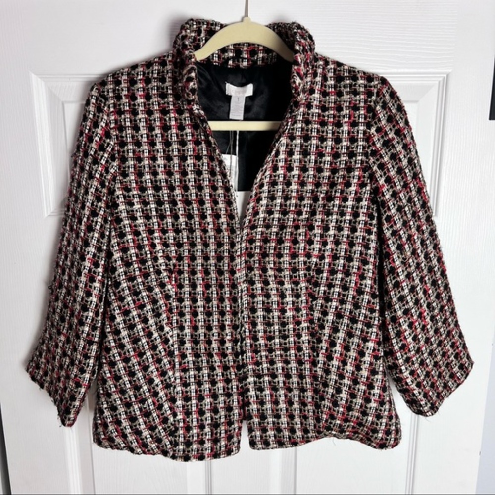 Chico’s Stand Up Collar 3/4 Sleeve Tweed Jacket NWT